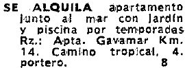 Anuncio de los apartamentos GAVAMAR de Gav� Mar publicado en el diario LA VANGUARDIA (6 de Abril de 1966)